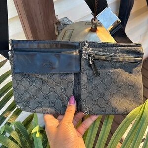 Gucci Black and Gray Belt Bag with Monogram Pattern